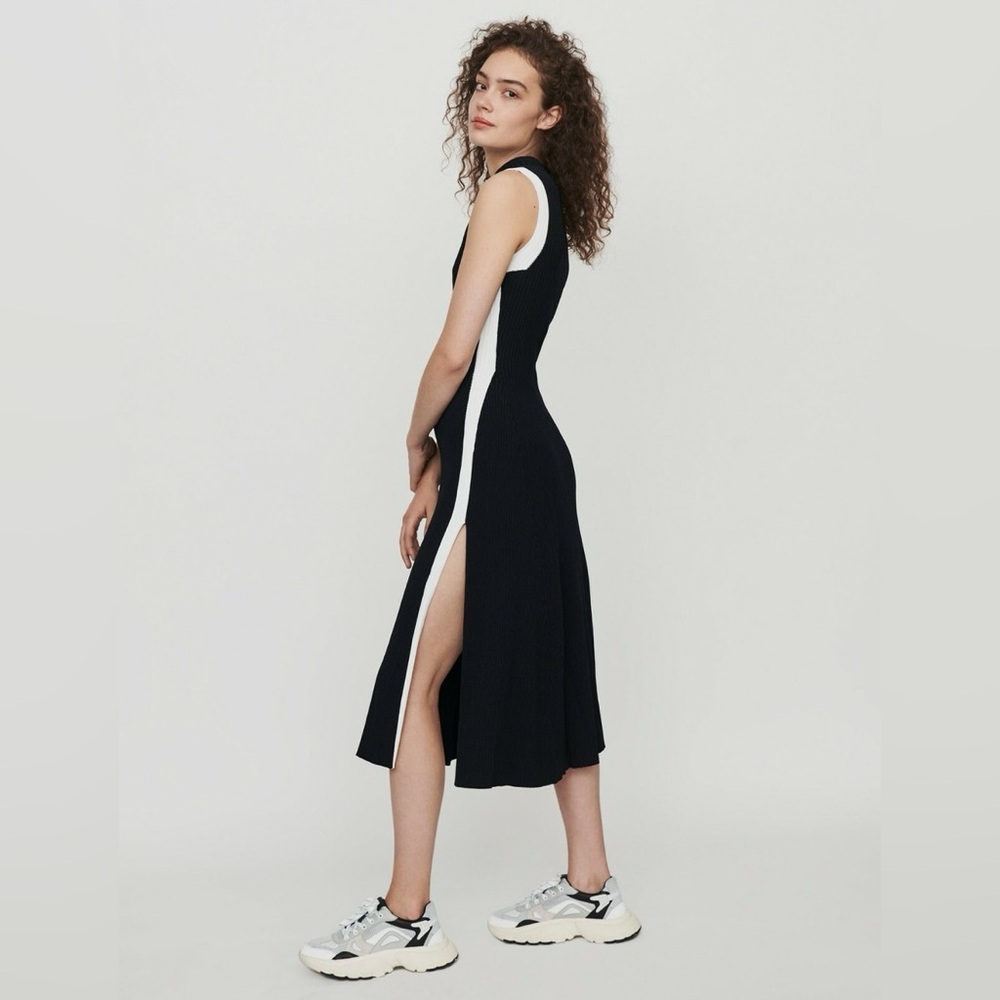 🆕 Maje Split & Contrasting Midi Ribbed Dress - Picture 3 of 11